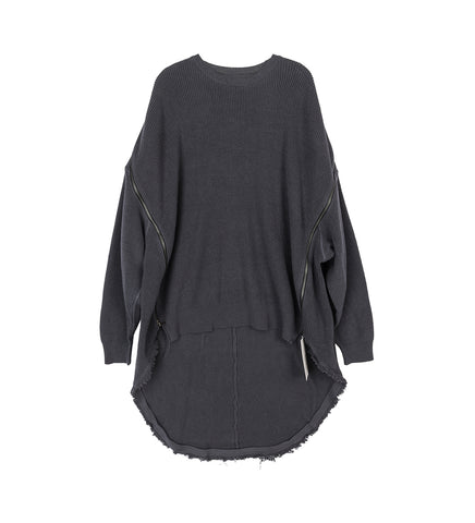FACETASM HIGH LOW ZIPPER KNIT CHARCOAL