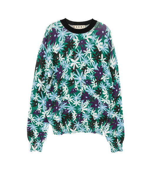 SS21 MARNI FLORAL SWEATER LIGHT BLUE FLOWERS
