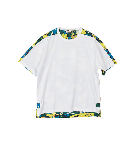 MARNI FLORAL PANELLED S/S T-SHIRT WHITE MIX